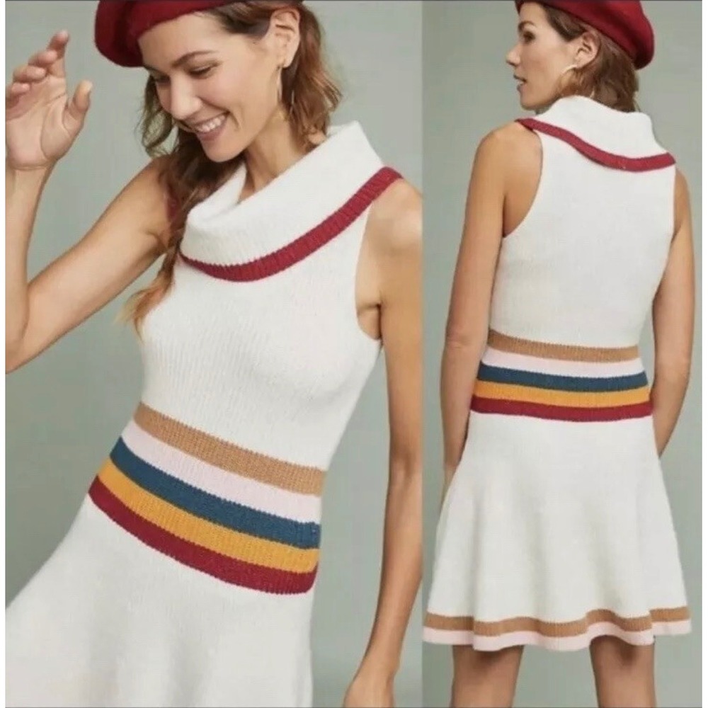 Anthropologie Maeve Sporty Sweater Dress Size M‎ Cream Striped